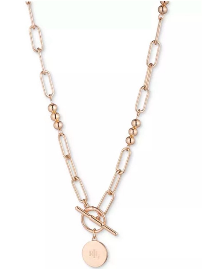 Nwot Lauren Ralph Lauren Link & Bead Toggle Pendant Necklace
